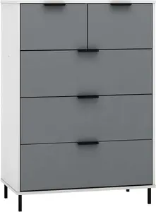 Madrid 3 and 2 Drawer Chest of Drawers in Grey and White Gloss Finish