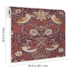 William Morris Gallery Collection Plum Strawberry Thief Smooth Wallpaper