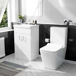 Nes Home 500mm Basin Vanity & Rimless Close Coupled Modern Toilet White