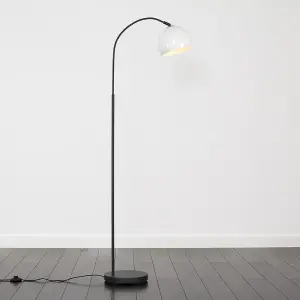 ValueLights Designer Style Dark Grey Curved Stem Floor Lamp With White Dome Shade - Includes 6w LED GLS Bulb 3000K Warm White