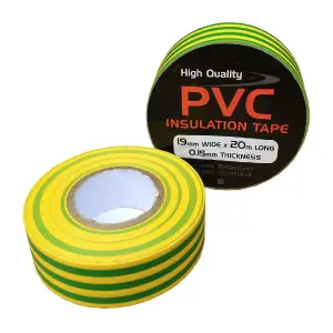 Home smart 2 x Yellow/Green Electrical PVC Insulation Tape 19mm x 20 Metres, Flame Retardant