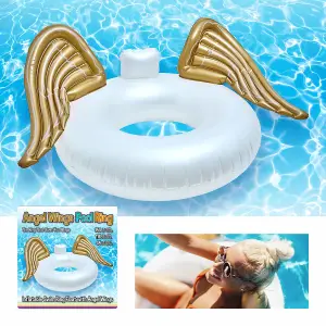 Angel Wings Inflatable Swimming Ring Pool Float Novelty For Adults Large White Gold