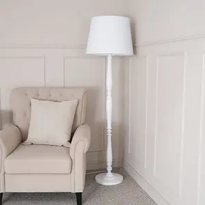 ValueLights Victoria Traditional White Wood Candlestick Floor Lamp with White Tapered Shade