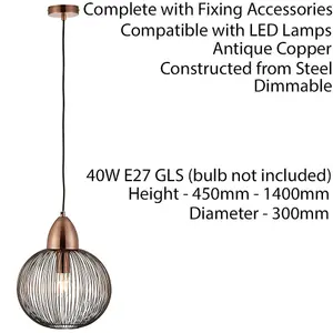 Hanging Ceiling Pendant Light ANTIQUE COPPER WIRE Round Shade Modern Lamp Bulb