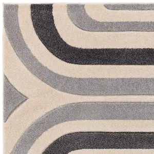 Cream Grey Abstract 13mm Thick Stain-Resistant Rug For Bedroom, Dining Room, Easy to Clean Modern Rug-160cm X 230cm