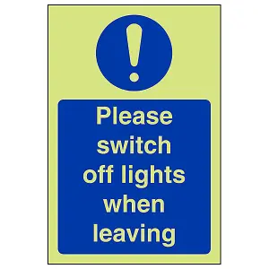 Switch Off Lights When Leaving Sign - Glow in the Dark 100x150mm (x3)