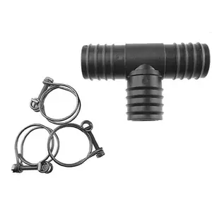 40mm tee connectors/adaptor for corrugated flexible pond pump/filter waterfall or fountain pipe with 3 x double wire hose clip