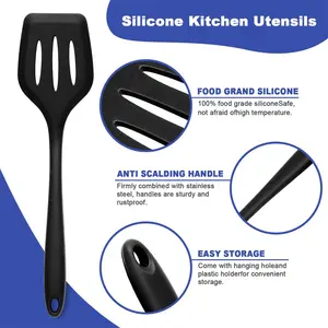 Silicone Kitchen Utensil Set - 12 Piece With Holder, BPA Free, Heat Resistant And Easy Clean, Black