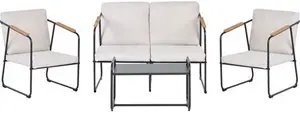 Garden Sofa Set Light Beige Steel Lounge Set 4 Seater Set With Table Industrial Style Garden Patio Balcony Beliani