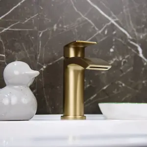 Flode Falun Mono Basin Mixer Tap Brushed Brass