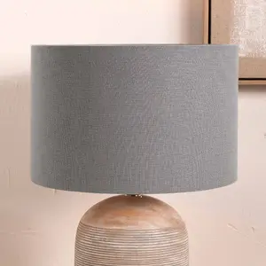 35cm Grey Linen Drum Table Lampshade Self Lined Cylinder Shade