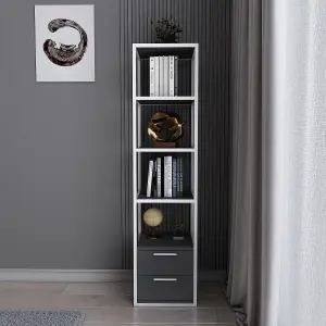 Decorotika Robins 4-tier Bookcase Bookshelf with Two Drawers (White and Grey)