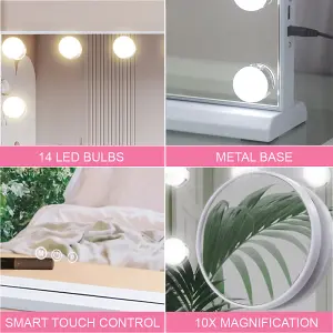 Matteo Hollywood Vanity Mirror 14 Dimmable 3 Colour LED Bulbs Touch Screen Tabletop 50x42cm