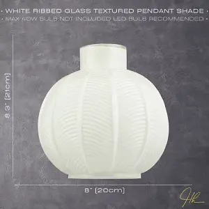 Designer Ribbed Leaf Themed Glossy Opal White Glass Pendant Lighting Shade