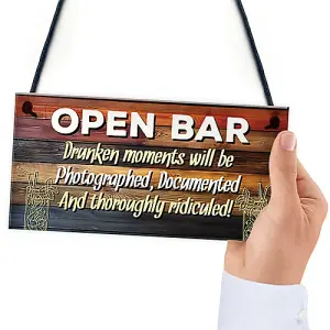 Red Ocean OPEN BAR Sign Novelty Home Bar Sign Pub Man Cave Sign Funny Bar Signs And Plaques Gift Friendship Gift For Him Her