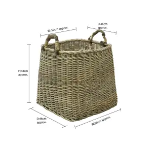 JVL Antiques Wash Square Log Basket with Loop Handles