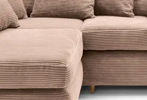 Jumbo Brown Cord Left Facing Corner Sofa for Living Room with Thick Luxury Deep Filled Cushioning