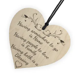 Red Ocean Home Family Blessing Wooden Hanging Heart Plaque