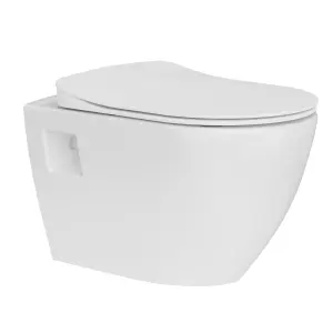 White Wall Hung Toilet Pan & Concealed Cistern Chrome Square Button Flush Plate