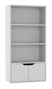 URBNLIVING Height 118Cm 4 Tier Wooden Bookcase Cupboard with Doors Storage Shelving Display Colour White Door White Cabinet Unit