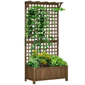 Outsunny Wood Planter with Trellis for Climbing Plants Vines Planter Box Brown