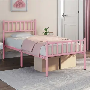 Yaheetech Pink 3ft Single Metal Bed Frame with Slatted Headboard and Footboard