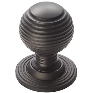 Reeded Ball Door Knob - 28mm Matt Black Lined Cupboard Pull Handle & Rose