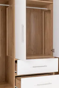 Seville 4 Door 2 Drawer Wardrobe White High Gloss and Light Oak Effect Veneer