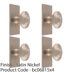 4 PACK - 42mm Round Cabinet Door Knob & 76x40mm Matching Backplate - Satin Nickel Handle