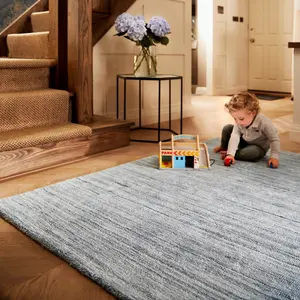 Silver Wool Modern Striped Handmade Easy to Clean Rug for Living Room and Bedroom-80cm X 150cm