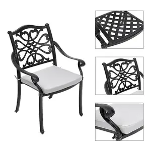 4Pcs Black Retro Aluminum Outdoor Patio Dining Armchair Bistro Chair with Cushions