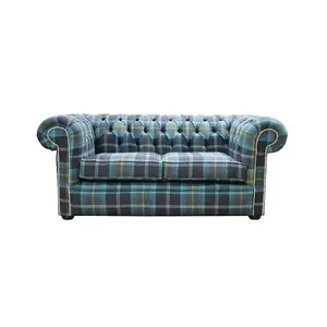 Chesterfield Genuine 2 Seater Sofa Balmoral Azure Blue Fabric In Classic Style