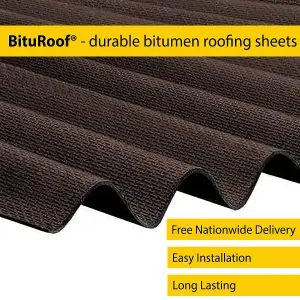 Pack of 5 - BituRoof - Durable Brown Corrugated Bitumen Roofing Sheets - 2000x950mm