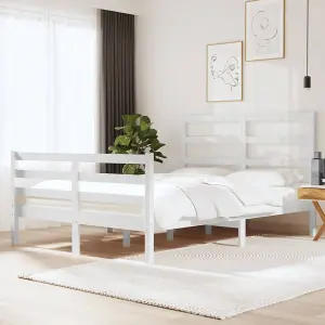 Berkfield Bed Frame White Solid Wood Pine 140x190 cm