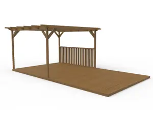 Rectangular pergola and decking kit with balustrade V.4, 3.6m x 4.8m, Rustic brown finish