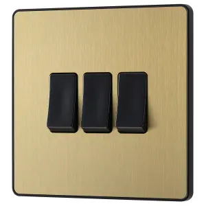 British General 20A 2 way 3 gang Triple light Screwless Switch Satin Brass effect