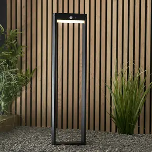 800mm Solar Powered Outdoor Bollard Post Light - Textured Black & White Diffuser