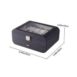 Sleek Black Faux Leather Jewelry Box with Transparent Lid