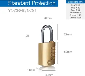 Yale Brass Combination Padlock 40mm - Y150B/40/130/1