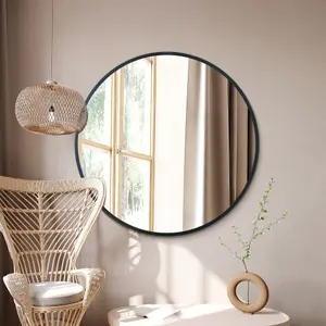 MirrorOutlet The Fenestra Black Edged Circular Modern Wall Mirror 43" 110CM Diameter