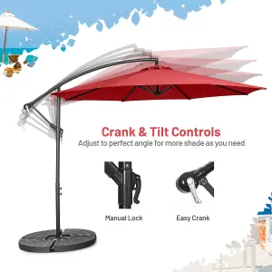 Costway 3 x 3m Patio Offset Umbrella Backyard Garden Cantilever Parasol w/ 8 Ribs