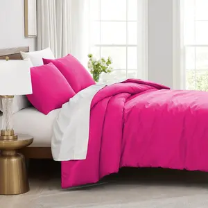 Microfibre 200 TC Plain Reversible Plain Weave Modern & Contemporary Duvet Cover Set Pink / Single - 1 Standard Pillowcase