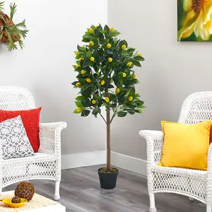 Lemon Tree Artificial Plant Fruit Tree with Realistic Lemon in Black Pot 120 cm