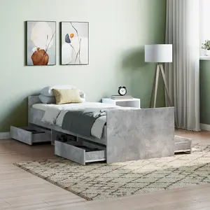 Berkfield Bed Frame with Headboard and Footboard Concrete Grey 75x190 cm