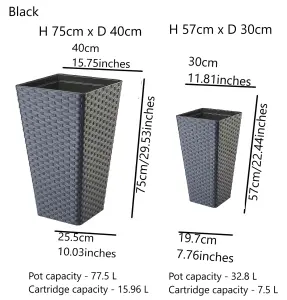 Square Tall Plant Pot Elegant Large Flower Indoor Outdoor Garden Planters Rattan Anthracite H 75cm x D 40cm