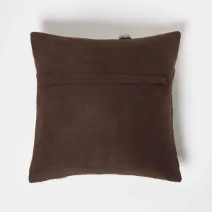 Homescapes Small Block Check Brown & Cream Leather Cushion 45 x 45 cm