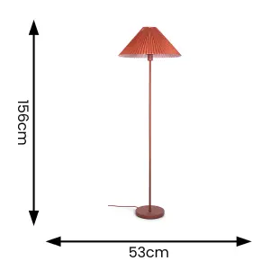 ValueLights Akira Burnt Orange Metal Floor Lamp with Pleated Lampshade