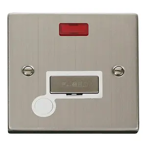 Stainless Steel 13A Fused Ingot Connection Unit With Neon With Flex - White Trim - SE Home