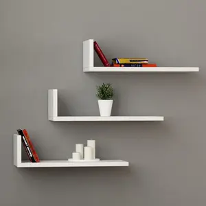 3 Piece Bracket Shelf Set | Wall-Mounted L-Shaped Shelves (Set of 3) White