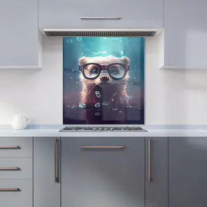 Ferret With Glasses Splashart Water Premium Glass Kitchen Splashback W700mm x H750mm